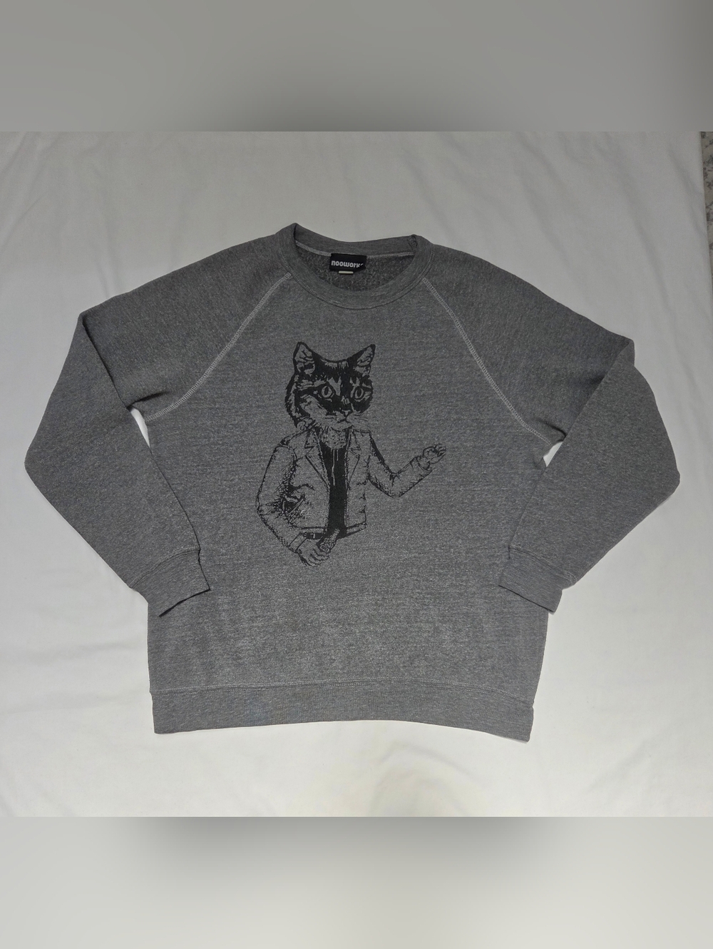Nooworks Cat Print Sweatshirt Heather Gray L